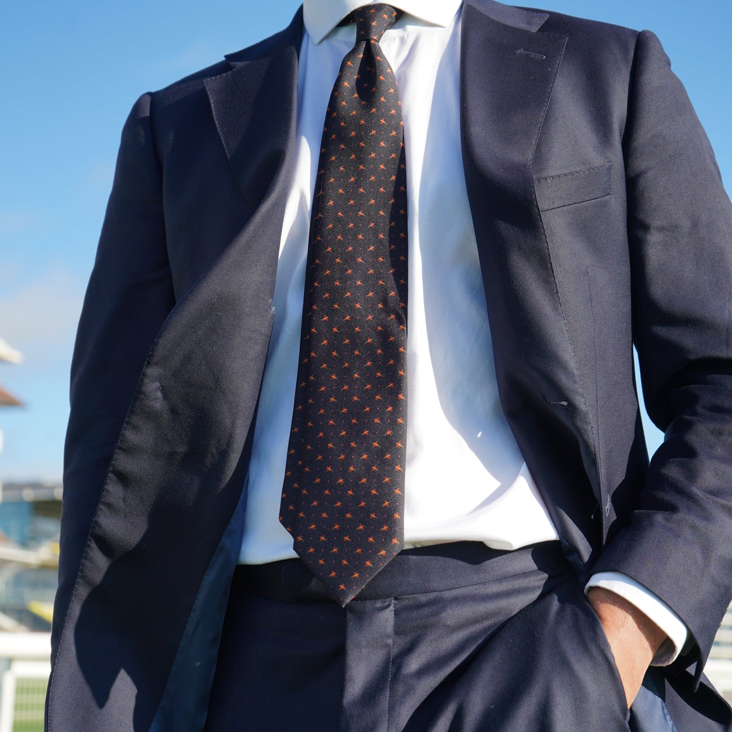 PHEASANT PRINT SILK TIE