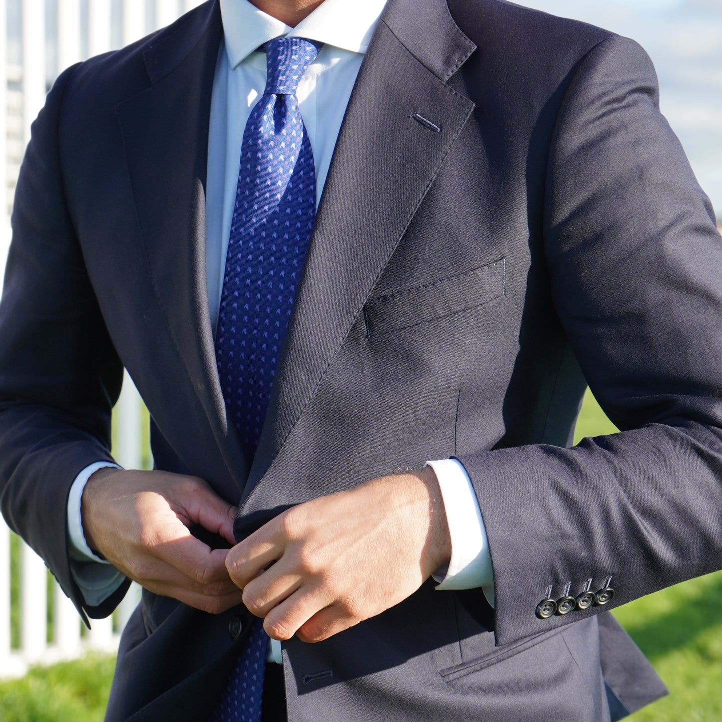 FJ MOTIF SILK TIE - TRIPLE TONE BLUE