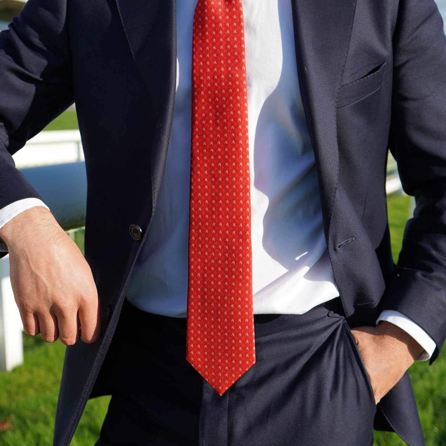 FJ MOTIF SILK TIE - TRIPLE TONE RED