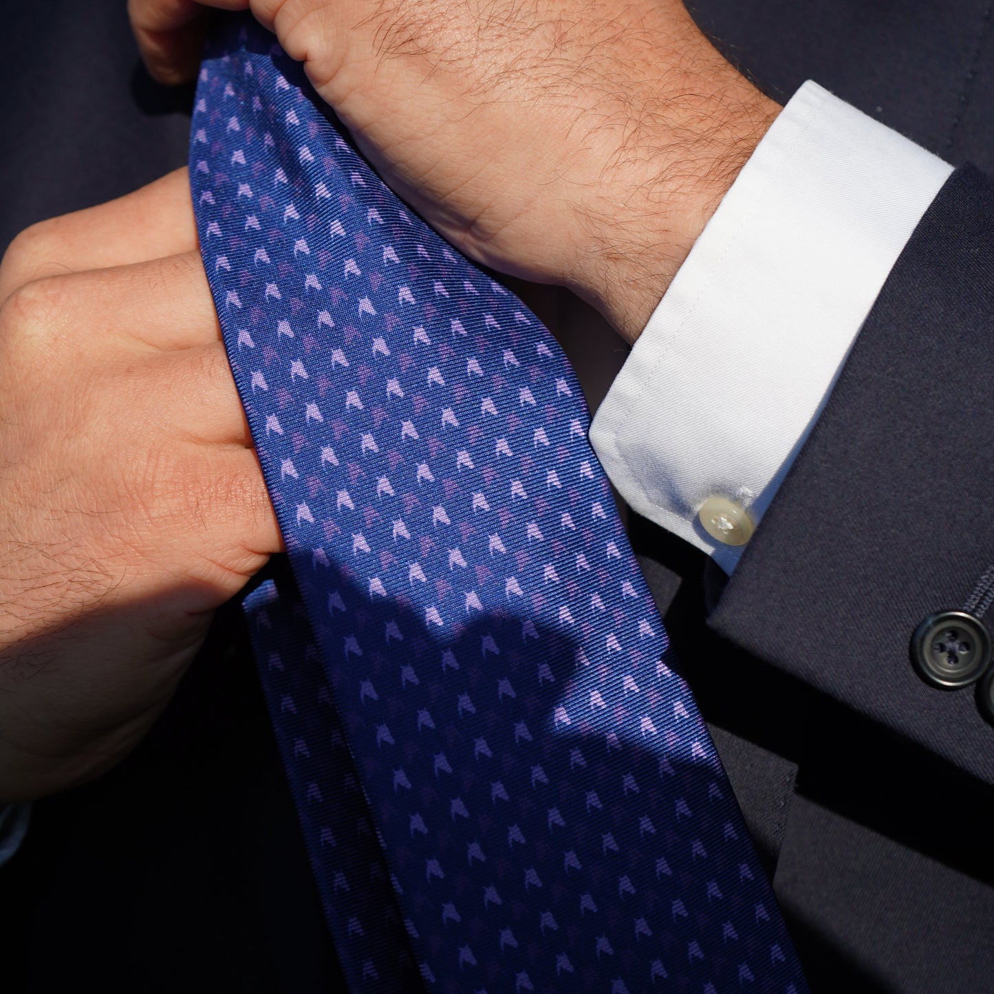 FJ MOTIF SILK TIE - TRIPLE TONE BLUE