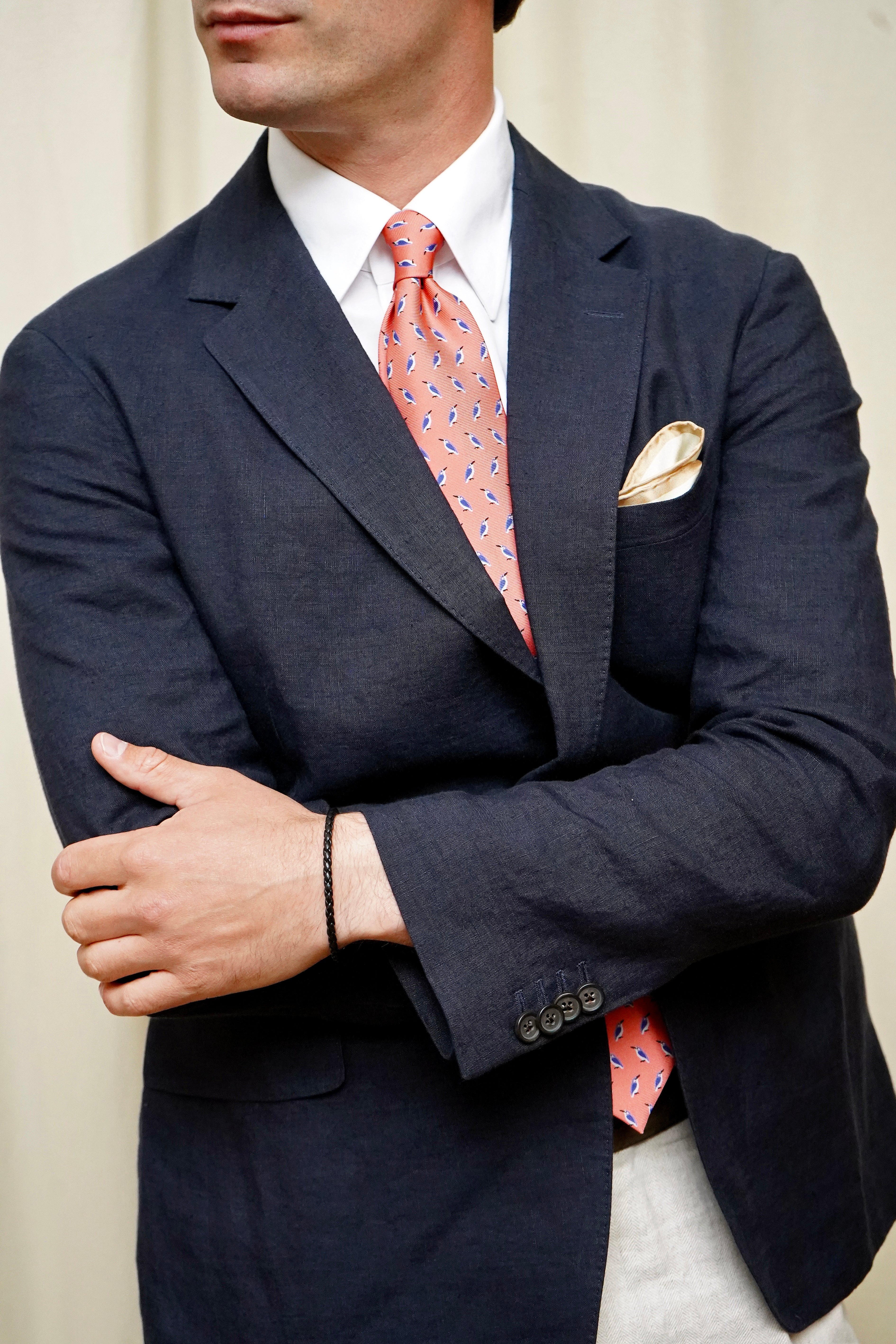 Coral Kingfisher Print Silk Tie