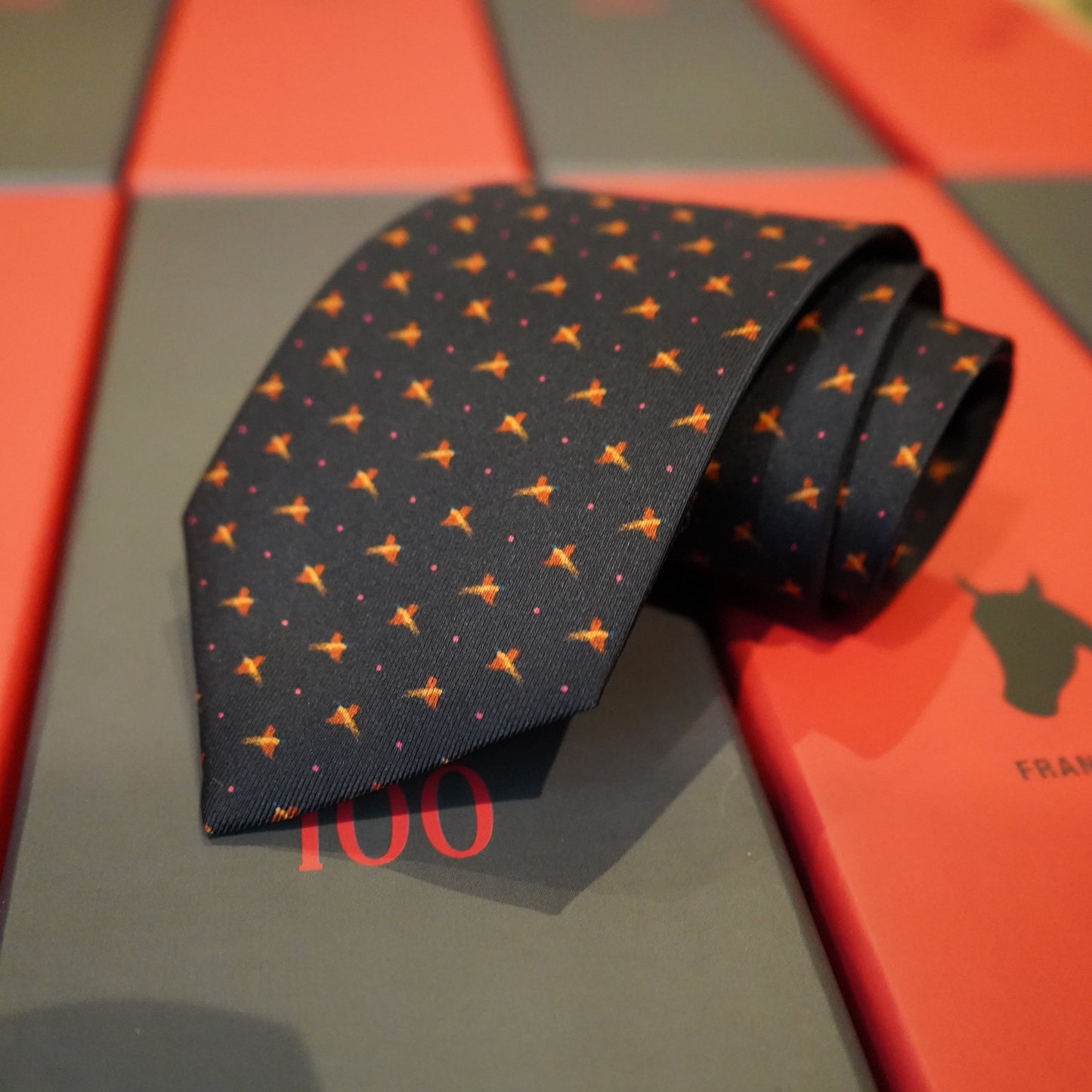 PHEASANT PRINT SILK TIE