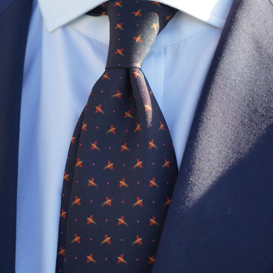 PHEASANT PRINT SILK TIE